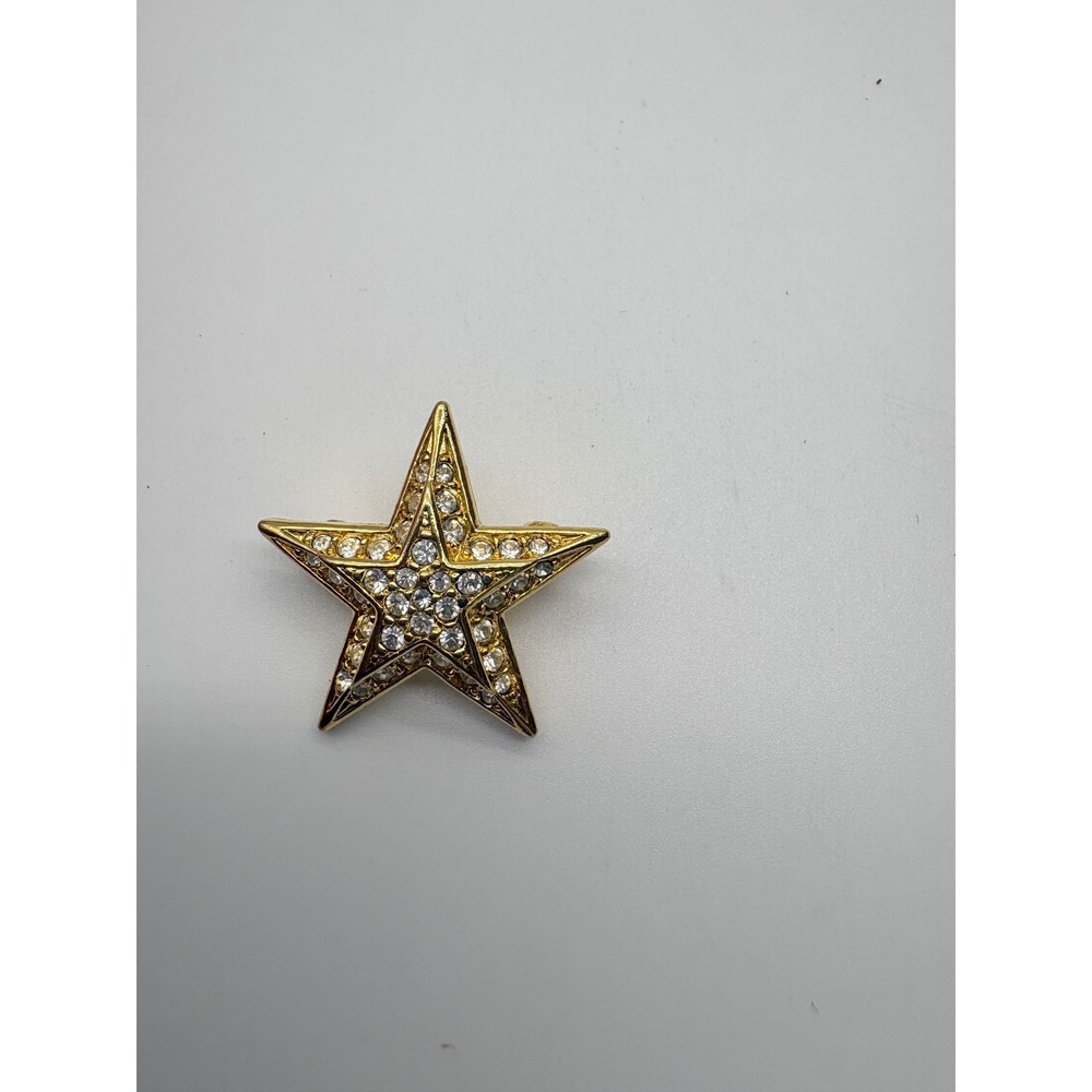 Joan Rivers Gold Tone Rhinestone Star Brooch Celestial Pin
